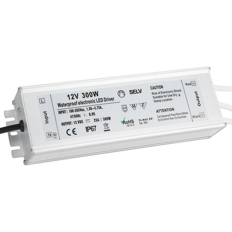 Alimentation LED étanche IP67 transformateur 300W 12V 0-25A, adaptateur tension constante AC100-265V prise UE, convertisseur extérieur pour ruban et projecteur LED (1/5)