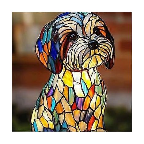 Nouvelle série Chien - Ornements en résine - Veilleuse LED - Statuette animale artistique - Lampe de table créative pour la maison ou le bureau - Taille : Maltais