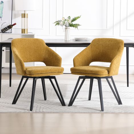 Wahson Dining Chairs 2Pcs in Chenille Corner Chairs Upholstered Swivel Leisure Chairs with Armrest for Kitchen Living Room, Yellow (1/5)