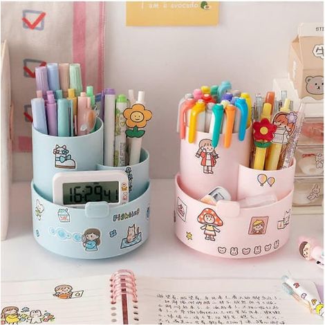Porte-stylo rotatif créatif et mignon pour bureau d'étudiant, boîte de rangement simple et multifonctionnelle (1/3)