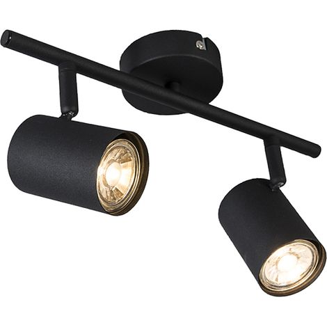 Qazqa – Plafonnier moderne noir 2 lumières orientables – Spot réglable GU10 – Hauteur 17,5 cm, longueur 33 cm – Pour intérieur, variateur compatible