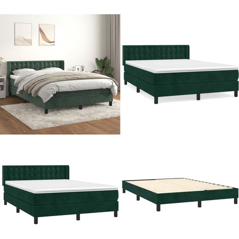 Cama box spring con colchón terciopelo verde oscuro 140x190 cm - Colchón de muelles - Cama con cabecero ajustable
