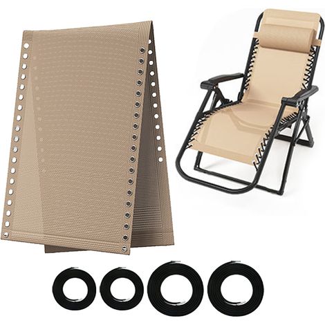 Tumbona plegable, tejido de malla Teslin negro, silla auxiliar para relajarse, para la playa y para siestas, tejido de repuesto ancho y grueso (Teslin beige de 43 cm + cuerda).