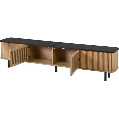 Mobile TV moderno 190 x 35 x 45 cm in MDF e truciolato, colore rovere, con ante scorrevoli e griglie (1/5)