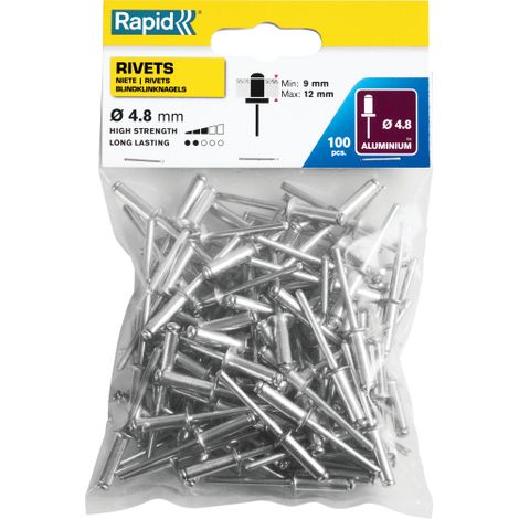 Juego de 100 remaches de aluminio Diam.4,8 x H.16 mm RAPID Rapid