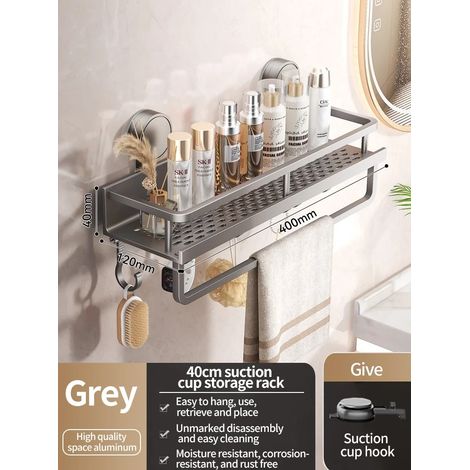 (Barre grise XP de 40 cm) Support de salle de bain à ventouses sans perçage, étagère de salle de bain, étagère suspendue en aluminium pour toilettes, organisateur de salle de bain à accrocher au mur (1/5)