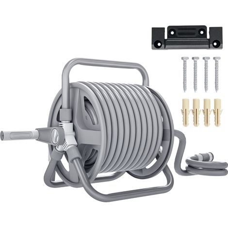Carrete de riego de 20+2 m – Boquilla de pulverización ajustable 2 en 1, montaje en pared o suelo