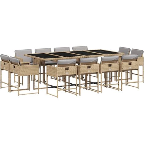 Maison Exclusive - Set Pranzo da Giardino 13 pz con Cuscini Beige Misto Polyrattan