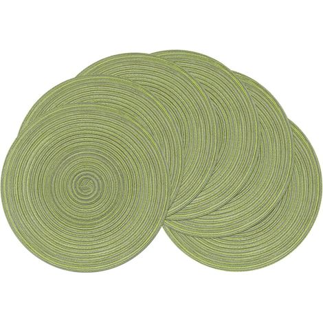 RHG Lot de 6 sets de table ronds verts lavables en coton tissé, sets de table de Noël résistants à la chaleur, 38 x 38 cm (1/5)