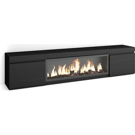 Mueble TV Gaucín-01 de 208x45x35 cm con chimenea eléctrica XXL, color negro (1/4)