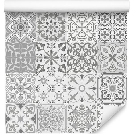 Magnifique papier peint mosaïque dans les tons de gris pour le salon et la chambre, 50 x 1000 cm (1/5)