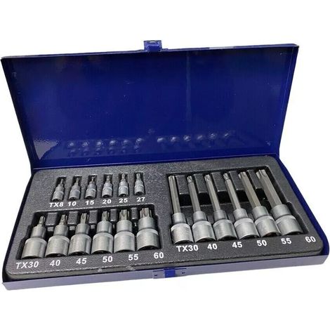 CHIAVI A BUSSOLA CON INSERTI TORX 1/2″ – 1/4″ T8-T60 KIT 19 PZ