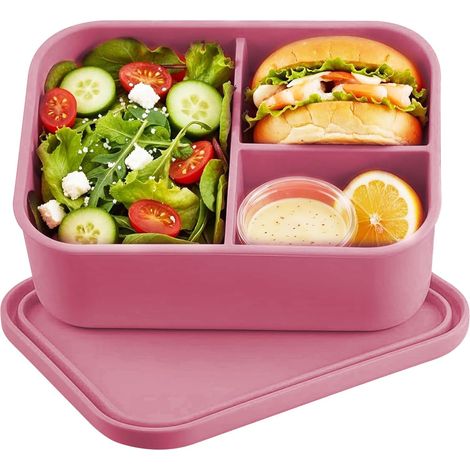 Boîte à Lunch en Silicone, 680 ml Boîte Bento avec Compartiments, Sans BPA Boîtes à Déjeuner Portative, Anti-Fuite, Incassable, pour le Déjeuner les Voyages L'École le Bureau (1/5)