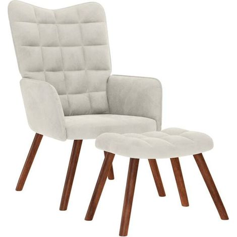 Fauteuil en velours beige avec repose-pieds (1/5)