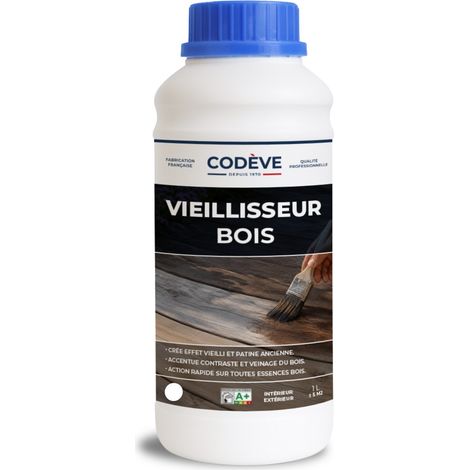 Codève Bois – Vieillisseur bois 1 L – Effet vieillissant pour bois brut, blanc ou neuf – Compatible avec teintes et vernis – Rendement 10 à 12 m²/L