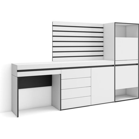Skraut Home - Scarpiera, Mobile Salvaspazio, 237x145x35 cm, Camera da letto, stanza, Cassettiera, Pannelli Decorativi, Tavolo da toeletta, Stile moderno, Bianco (1/5)