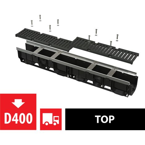 Alcadrain Caniveau de drainage 100 mm avec cadre en métal, grille en fonte