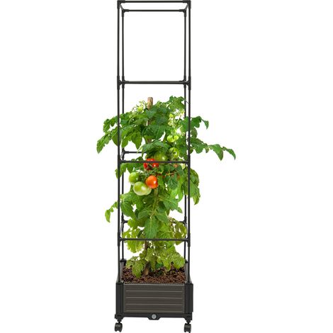 Jardinière surélevée avec treillis et roues, 160 cm hauteur, bac de plantation avec support de plantes grimpantes, boîte de planteur pour légumes, fleurs, jardin, terrasse et patio (1 modules, sommet (1/5)