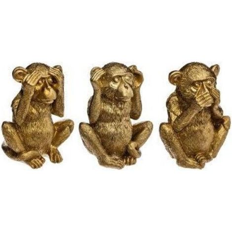 Statue singes de la sagesse dorés en polyrésine 17 cm – Décoration intérieure asiatique – Élégance symbolique pour salon et chambre (1/5)