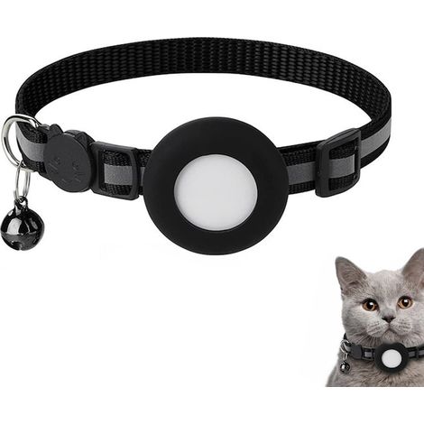 Collier pour chat en nylon avec support pour GPS, collier réglable et confortable, noir (1/3)