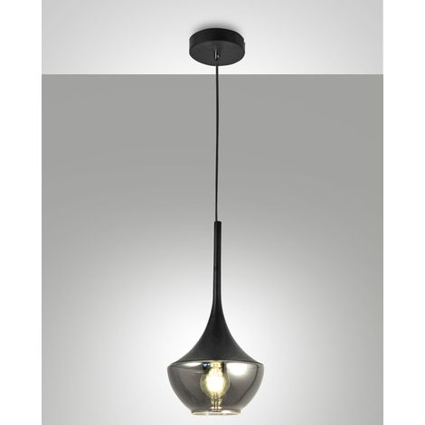 Lampada a Sospensione Apollo in Metallo e Vetro Soffiato Nero - Design Moderno E27, Struttura Regolabile 2000mm, Ideale per Illuminazione Interni