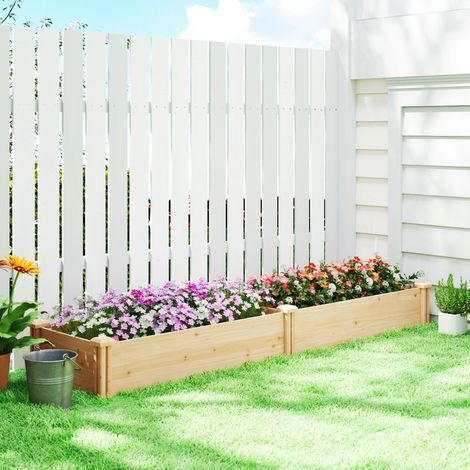 Carré potager, en bois, bois naturel, 235 x 66 x 26 cm, pour maison et usage quotidien, Bois de plate-bande surélevée