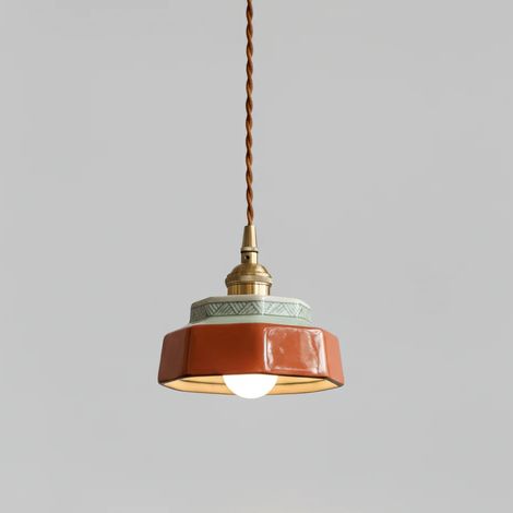 Suspension vintage en céramique, petit lustre, lampe de chevet LED, plafonnier suspendu en porcelaine, φ14cm, pour salle à manger, chambre, cuisine (1/5)