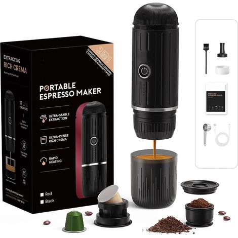 1 Machine à expresso portable, système auto-chauffant 2 en 1, compatible café moulu et capsule NS, noir ME2218 (1/5)