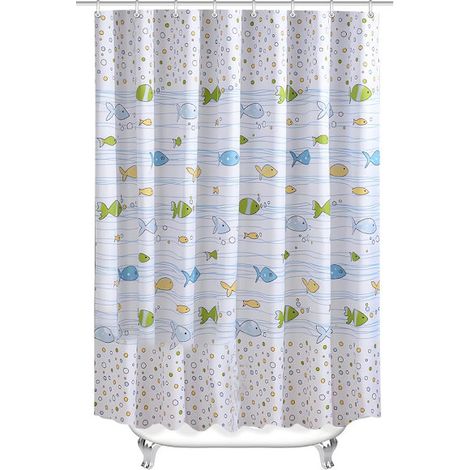 Rideau de douche 200x200cm à motif de poissons à bulles, ourlet lesté, résistant à la moisissure, imperméable, en polyester lavable. (1/5)