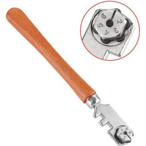 Professional 6-Wheel Glass Cutter with Tungsten Carbide Cutting Wheels for 2-6mm Cuts on Glasses, Mirrors and Stained Glass, Macaron Fitted Wooden Handle (1/5)