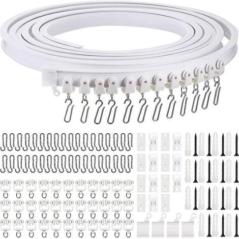 Rail de rideau courbé pliable pour plafond, montage flexible pour rideaux, pour fenêtres souples, avec crochets métalliques (blanc, 5 m) (1/5)