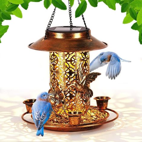 Mangeoire solaire suspendue pour oiseaux, support pour table à oiseaux de jardin, mangeoire en métal pour oiseaux sauvages à fixer à la fenêtre, avec 3 coupelles