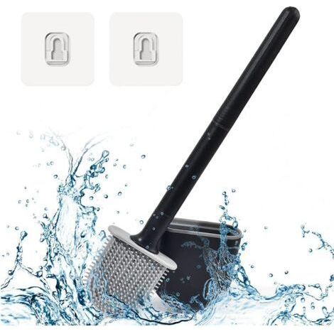 Brosse WC Silicone à Long Manche - Toilette De Salle De Bain à SéChage Rapide. Plate Avec Support Et Base Anti-Goutte (Noir) (1/5)