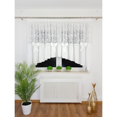 Tenda pronta 400x150 cm con fiocco ricamato e fiocchi - marquisette e microfibra (1/5)
