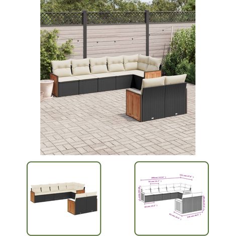 The Living Store 8-tlg. Garten-Sofagarnitur mit Kissen Schwarz Poly Rattan - Gartensorte - Gartenmöbelset - PE-Rattan Möbel - Outdoor Lounge Set - Balkonmöbel (1/3)