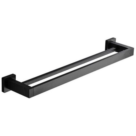 Porte-serviette double mural noir en acier inoxydable – 40cm – Résistant à la corrosion – Installation par perçage – Support pour serviettes de bain et cuisine