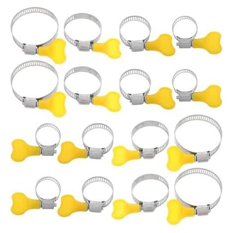 Lot de 16 Colliers Serrage Inox Poignée Réglable, Assortiment 10-44 Mm, Pince Réparation D'eau Lourde, Plomberie et Tuyauterie, Vis Moletée pour Fixation Sécurisée - (1/5)