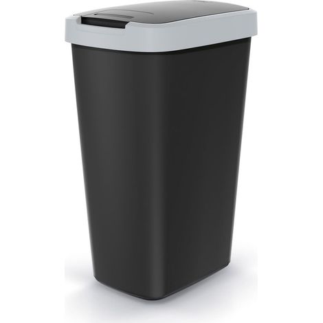 Poubelle automatique en plastique noire 45L – Couvercle basculant double sens – Forme étroite pour petits espaces – Fixation sac intégrée