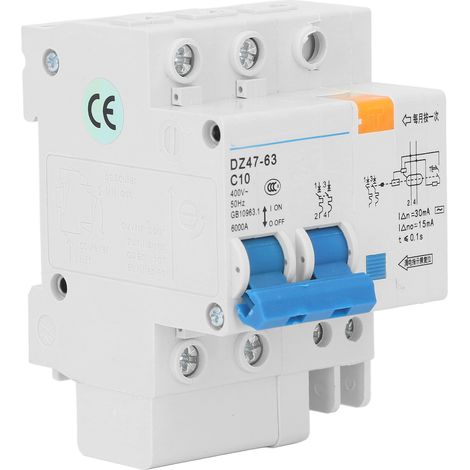 Disjoncteur modulaire 2P 10A rail DIN, protection de courant 400V pour bâtiment. (1/5)