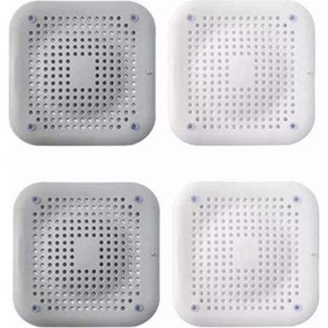 4er-Set - Seesternförmige Haarfänger für Duschabflüsse - Haarschutz - Silikon-Haarfilter mit Saugnapf für Bad und Küche - Flacher Filter - Quadratisch (2 weiße + 2 graue) (1/5)