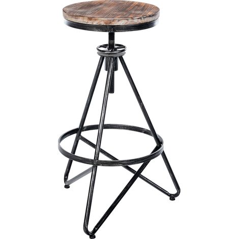 Sgabello da bar regolabile x1 in legno massello e metallo argentato - Stile vintage industriale da officina 100005822