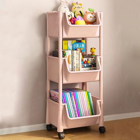 Carrello Multiuso con Ruote Scaffale Portaoggetti Libreria Salvaspazio Rosa (1/5)