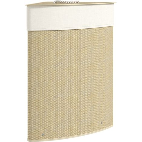Panier à Linge d'Angle 55 L en Bambou avec Couvercle et Sac Amovible Corbeille à Linge Sale 35x35x60 cm (1/5)