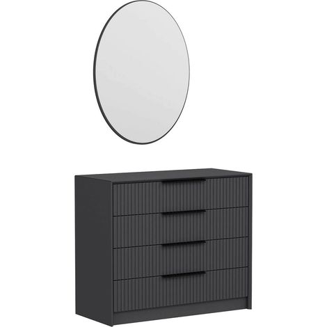 Kommode Jebi, 3 Schubladen, Schiebeöffnung, Schließöffnung, 100x85x45h cm Anthrazit Schwarz