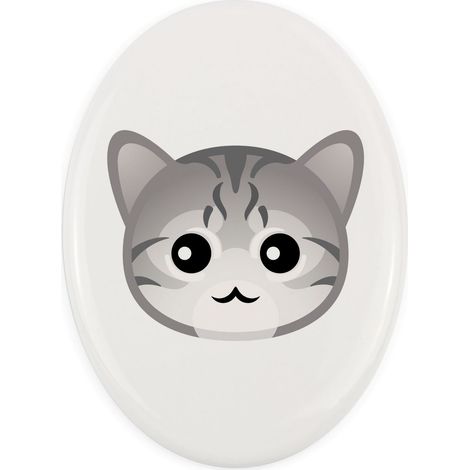 Gato Mau egipcio - baldosa de cerámica con forma de lápida, con gráficos e inscripción, de Art-Dog. (1/4)