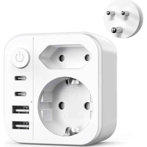 6 en 1 Adaptateur Afrique du Sud,3300W Adaptateur de Prise Type M Adaptateur de Voyage avec 2 USB A et 2 Type C(17W) pour Namibie, Mozambique, Bhoutan, Botswana (1/5)