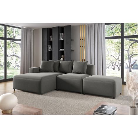 Ecksofa Designersofa MEGAN XS inkl. Hocker Stoff Salvador Grau Ottomane Links (1/3)