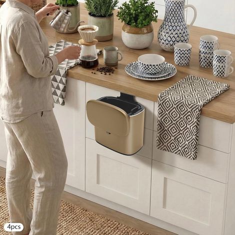 4 Stück Mülleimer Wandmontage, 26 x 15 x 24 cm Küchenabfalleimer, PP Edelstahl Wandmülleimer mit Deckel, Klebehaken, Hängend Bohrfrei für Küchen, Büros, Badezimmer (1/5)