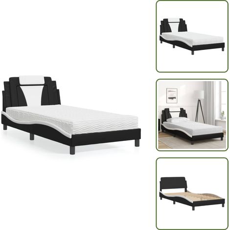 Letto con cuscino testiera - vidaXL Letto Viana con Materasso Nero e Bianco 100x200 cm in Similpelle - Materasso in schiuma PU