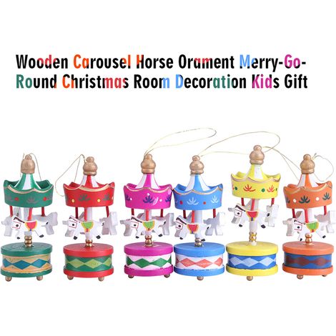 Cheval de Carrousel en Bois pour Décoration de Noël - Cadeau Enfant pour Arbre de Noël et Décoration de Chambre (1/4)